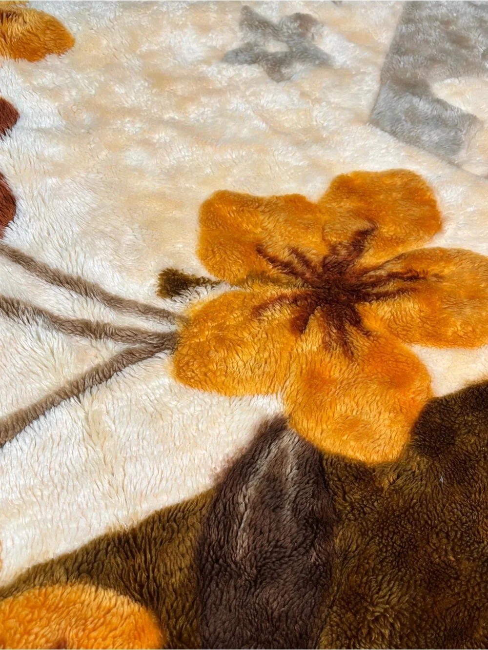 Vintage Floral Hawaiian Korean Mink Acrylic Plush Blanket Reversible 68x86” Full